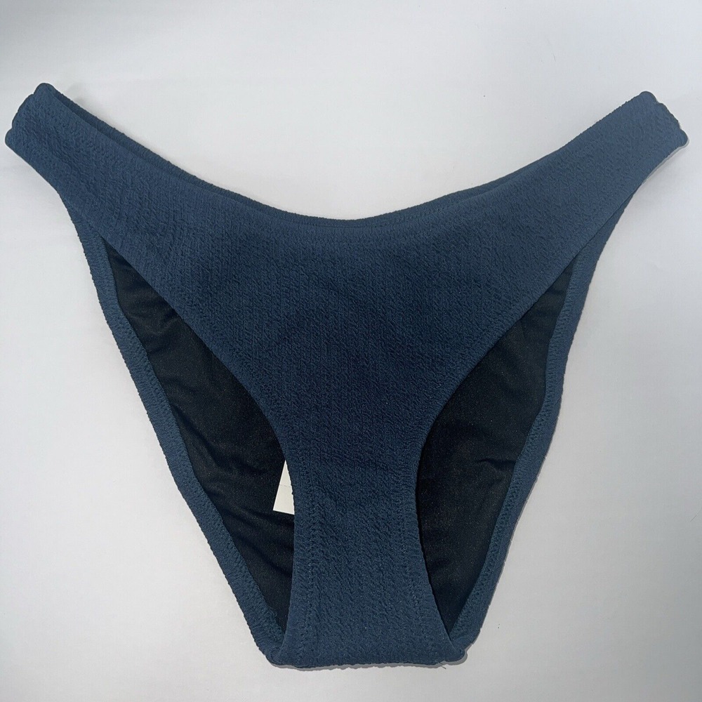 J. Crew Textured Curved Waist Cheeky Navy Blue Bikini Bottom Size Medium NWT